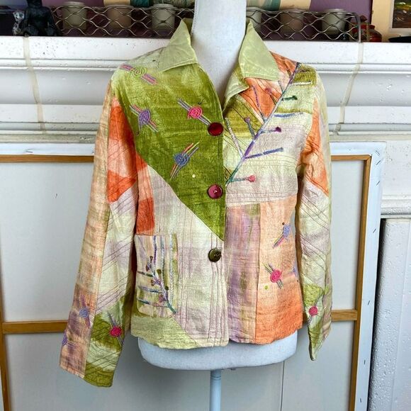 Parsley & Sage silk boho avant garde charming mixed media lined jacket VTG - Picture 1 of 10